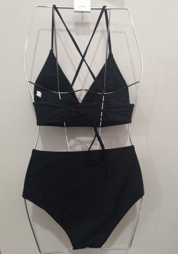 厂家批发韩国性感时尚 简约纯色高腰分体泳衣女 泡温泉泳装比基尼