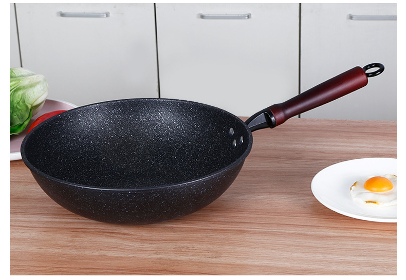 福利批发麦饭石锅家用大容量不粘锅炒锅无油烟平底燃气电磁炉通用