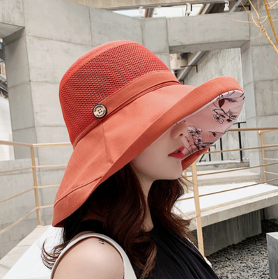 Women's Solid Color Fisherman Hat Spring and Summer Outdoor Travel Sun Hat Mesh Button Face Cover Sun Hat Wholesale