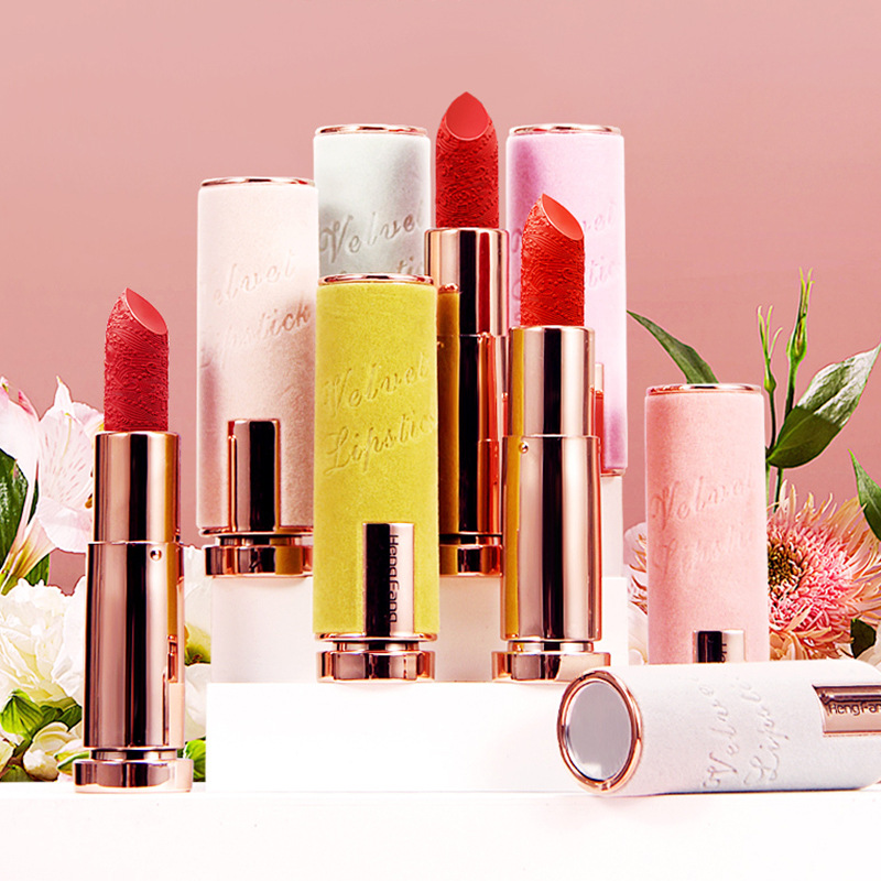 恒芳轻盈雾面哑光口红音符雕花带镜子绒布丝绒小清新姨妈色彩妆女