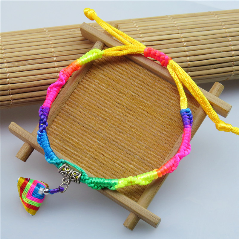 热卖民族风手工编织彩色粽子彩色手绳可调节端午节五彩绳手链饰品