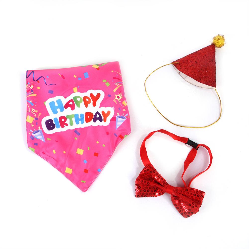 Summary Amazon Pet Birthday Dress up Set Hat Hanging Flag Saliva Towel Set Birthday Arrangement Props