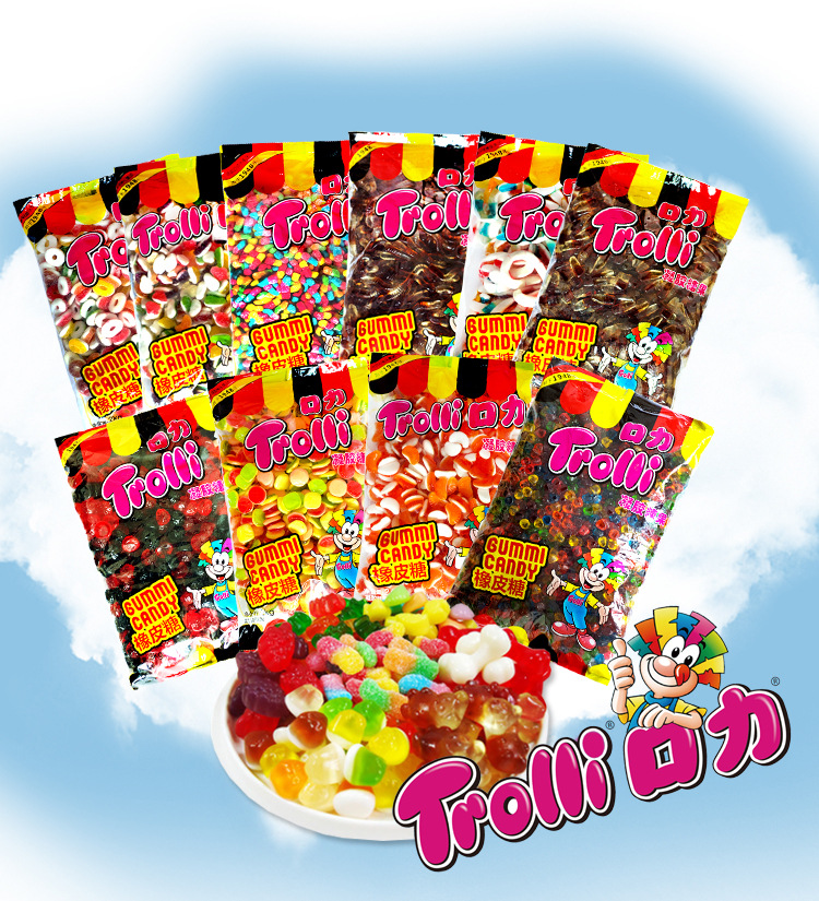 德国品牌trolli口力橡皮糖水果味儿童水果糖果散装果汁qq软糖喜糖