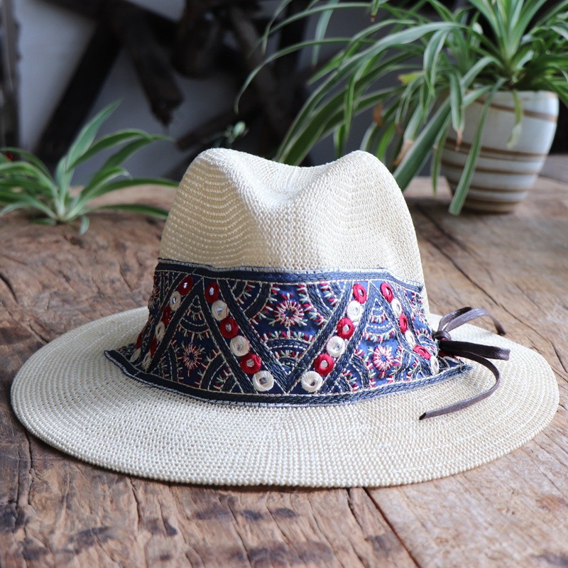 新款遮阳帽民族风绣花中国风刺绣文艺旅行出游沙滩礼帽女