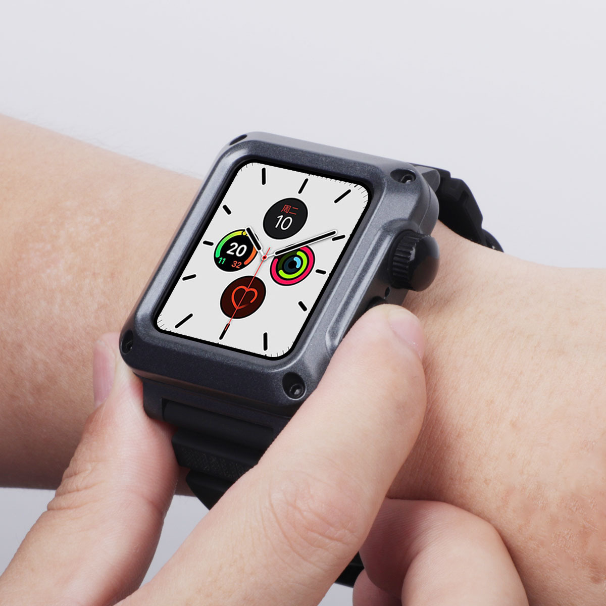 适用苹果手表保护壳膜加表带iwatch金属表壳全方位三防手表外壳-阿里