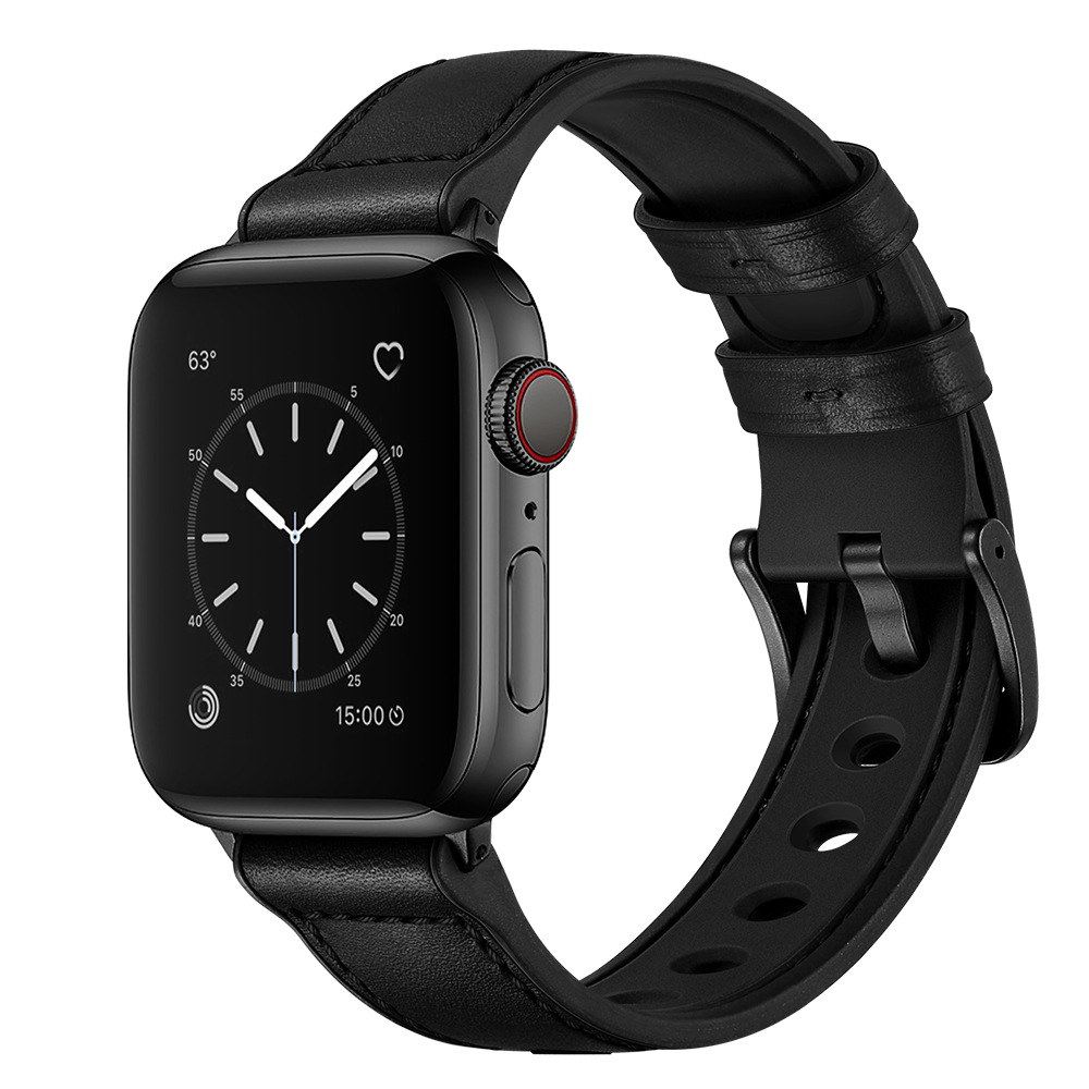 适用苹果手表apple watch1/2/3/4/5/6se真皮iwatch双色手指纹表带