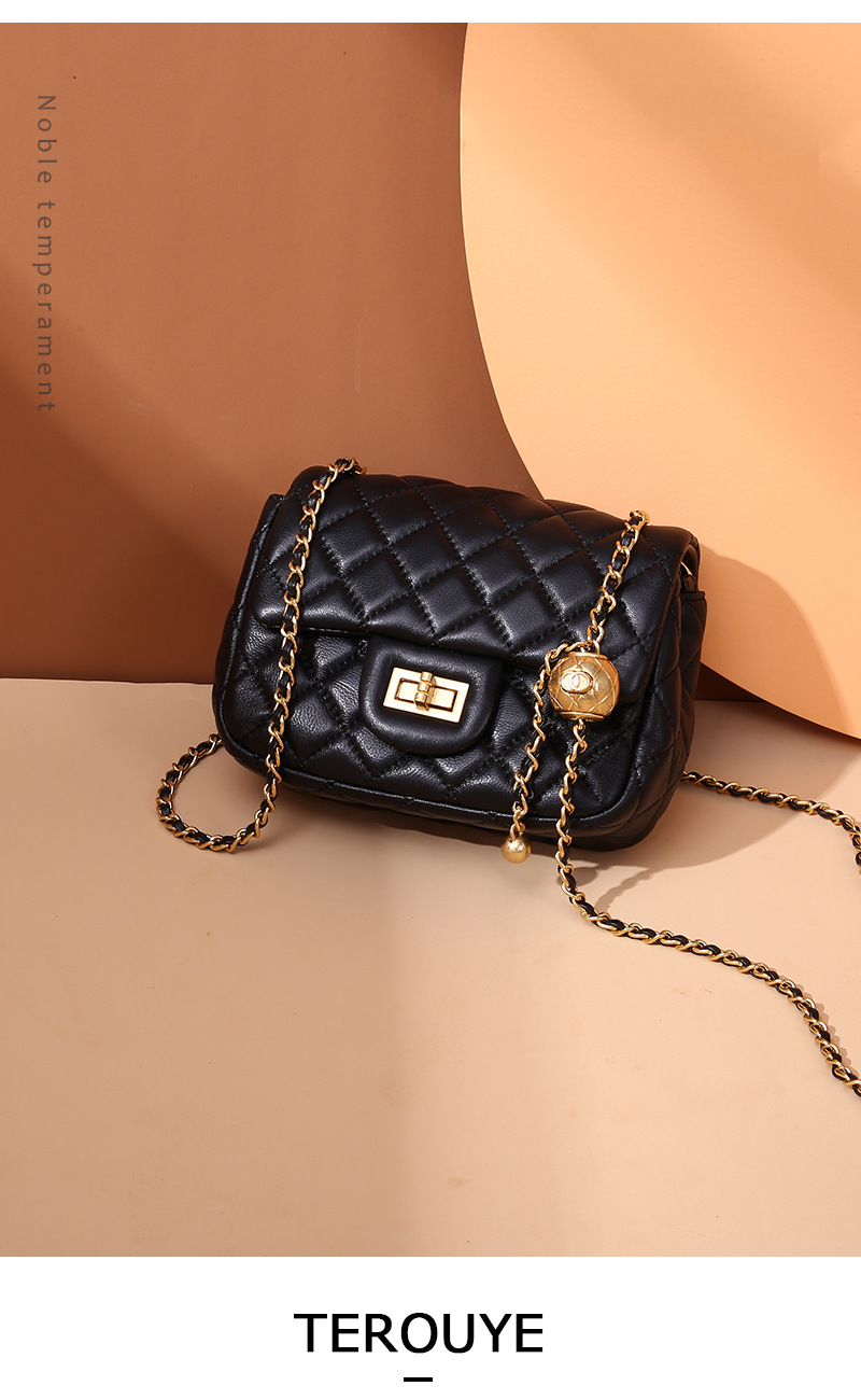 小金球包包2022新款时尚大容量斜挎包真皮小香风菱格链条包女包sk