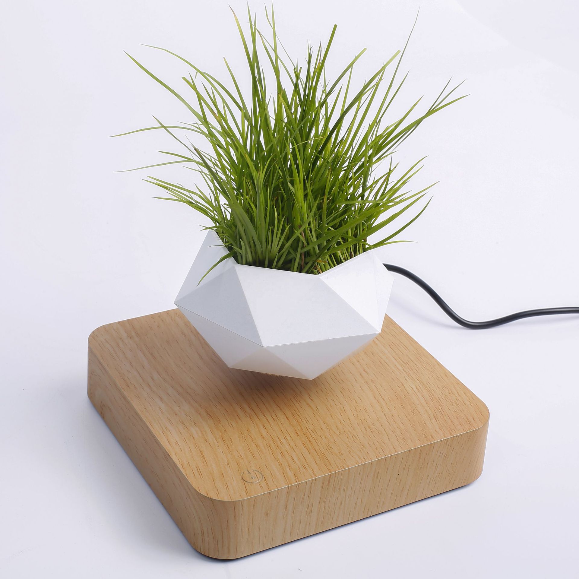 悬浮花盆 磁悬花盆创意礼品磁悬浮花盆木纹花盆外贸热销