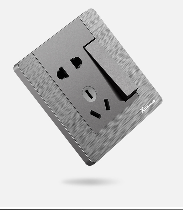 炫蒙86型墙壁开关插座灰拉丝酒店暗装五孔插座 插座开关 开关面板