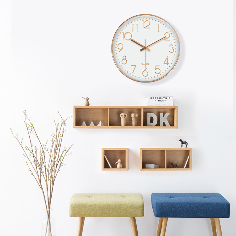 [12-Inch 30cm] Fashion Noiseless Hanging Clock Creative Three-Dimensional Digital Scale Wall Clock Punch-Free Clock