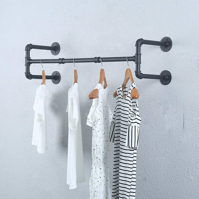 Industrial Style Metal Wall Hanging Clothes Hanger Clothing Store Iron Coat Rack Clothing Props Distressed Water Pipe Display Stand