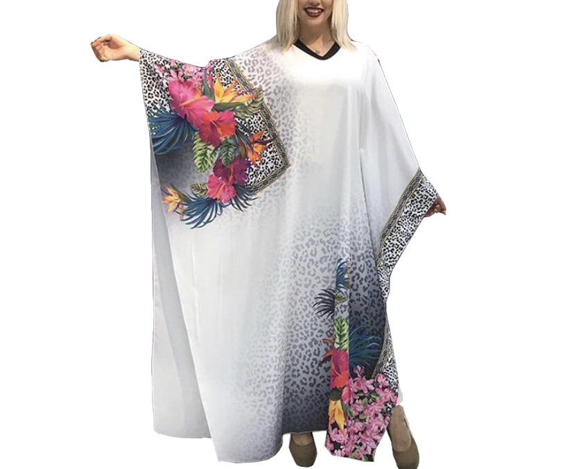 跨境亚马逊 非洲穆斯林大码女装长袍印花拼接连衣裙 2020 秋冬