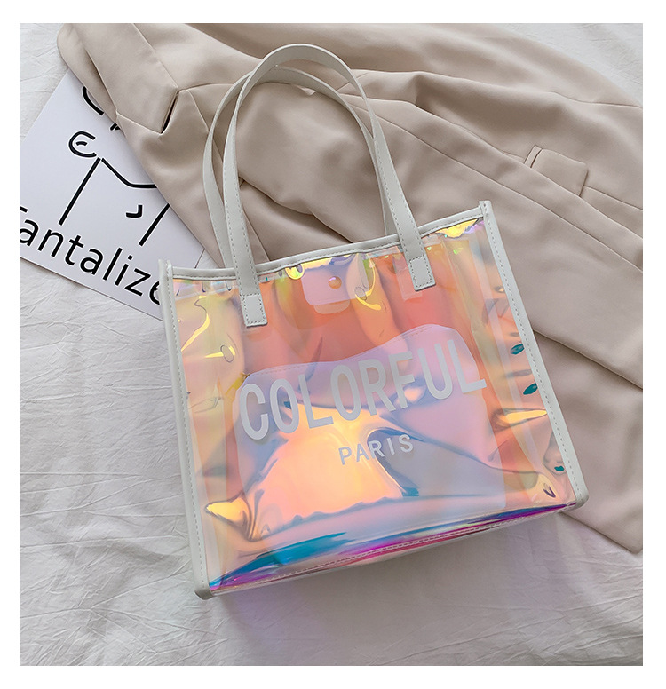 大容量女包包2021新款镭射炫彩包透明手提子母包单肩斜挎包