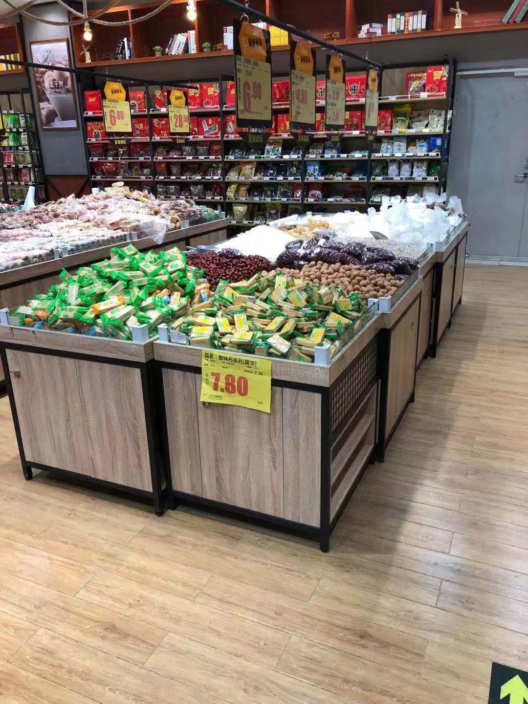 超市木质柜米斗米柜五谷杂粮展示柜干货展示架散货柜定做钢木货架