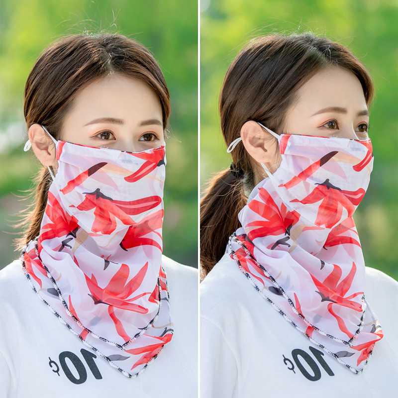 春夏季防晒三角丝巾围脖口罩女护颈透气遮脸面罩防紫外线雪纺薄款