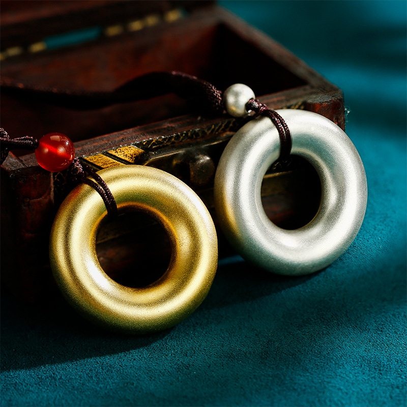 999纯银平安扣吊坠男女款空心足银护身符项坠饰品毛衣链情侣礼物