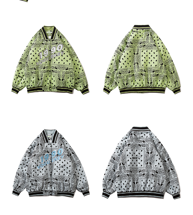 美式西海岸复古腰果花棒球服男女宽松慵懒风宽松夹棉加厚夹克外套