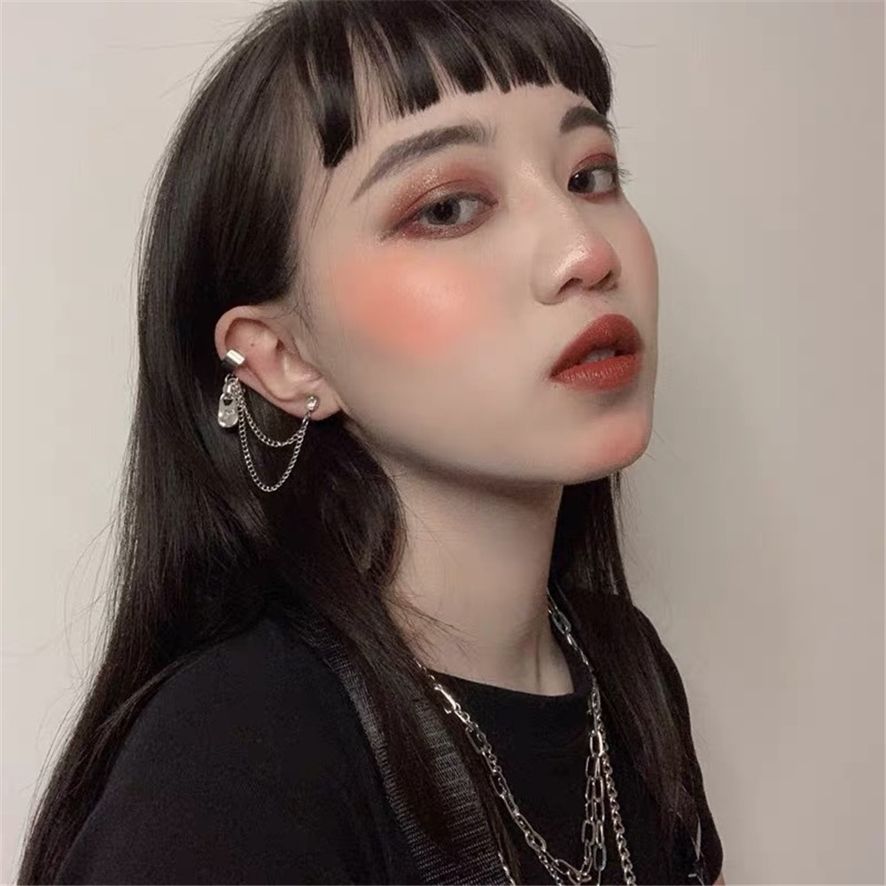 冷淡风东大门嘻哈土酷女孩拉链链条水钻耳夹耳环朋克少女蹦迪耳环