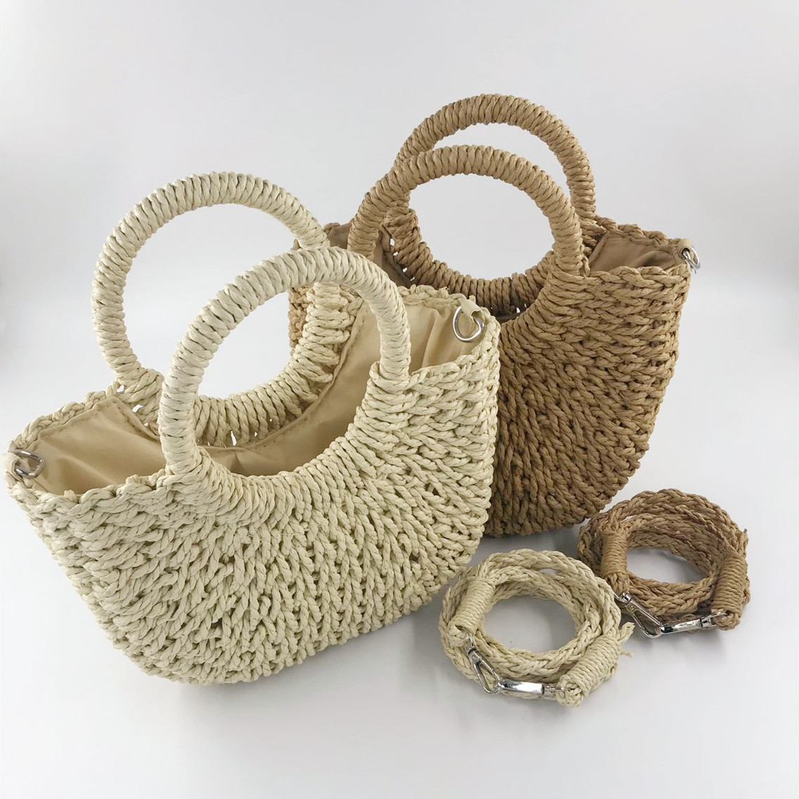 Factory Direct Sales Mini Straw Bag Crossbody Woven Bag Paper String Yuan Bucket Messenger Bag Women's Bag