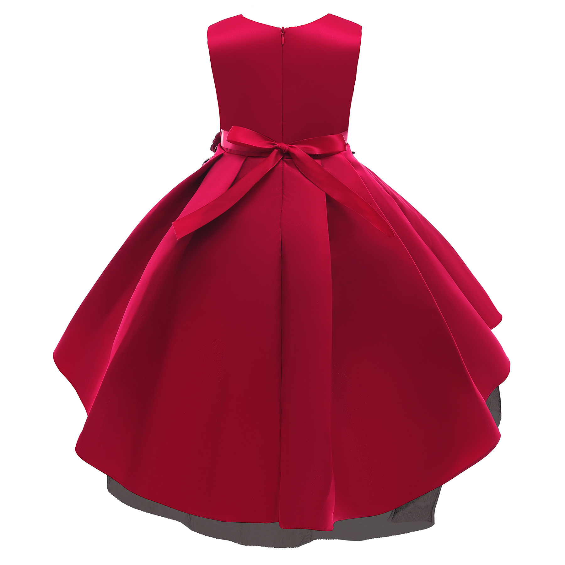 Children's Dress New Vest Dress Princess Dress Red Mesh Flower Children's Dress Girls' Piano Performance Fishtail Dress