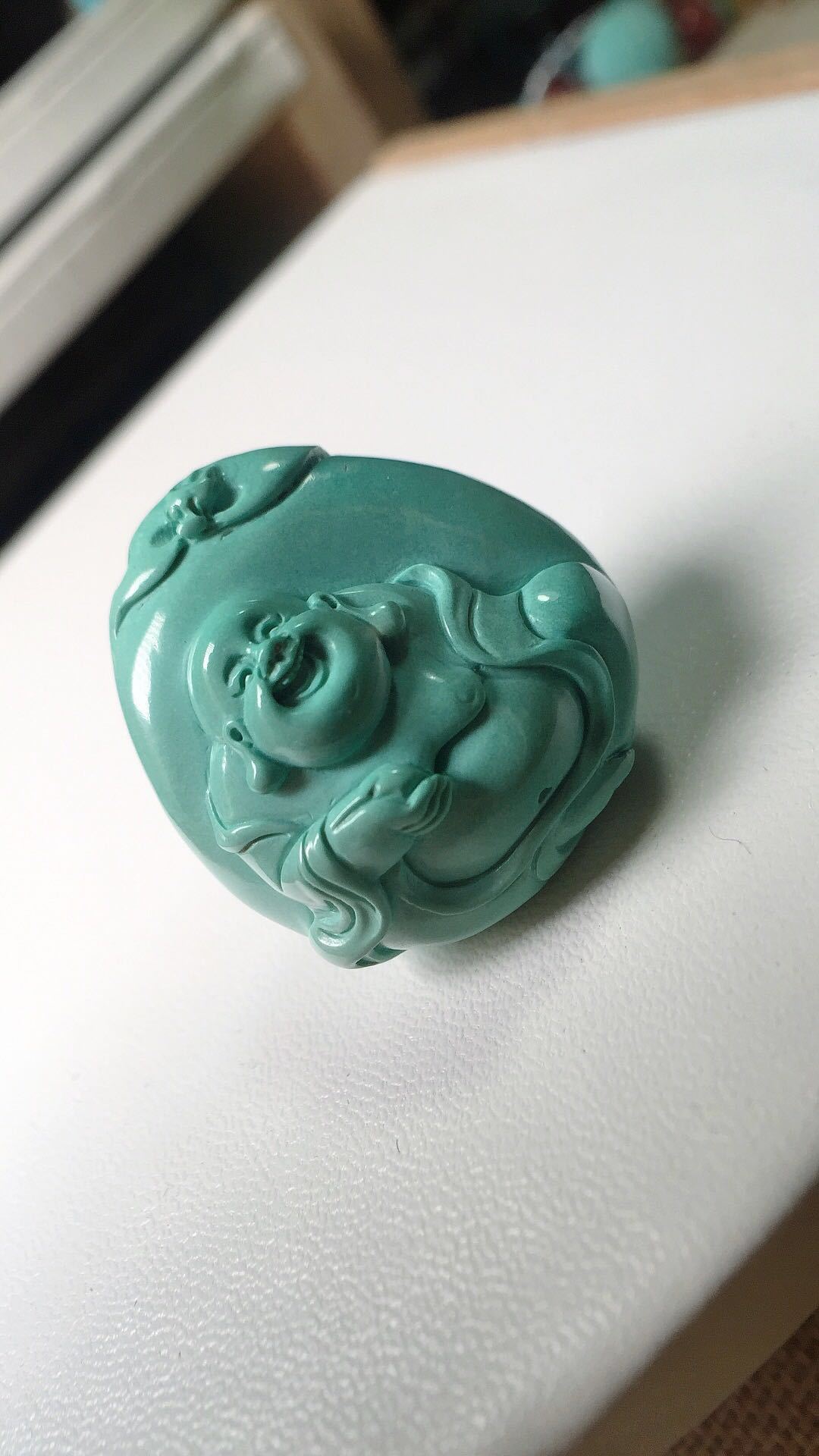 如心珠宝湖北十堰绿松石弥勒佛吊坠 玉化料挂件 支持复检