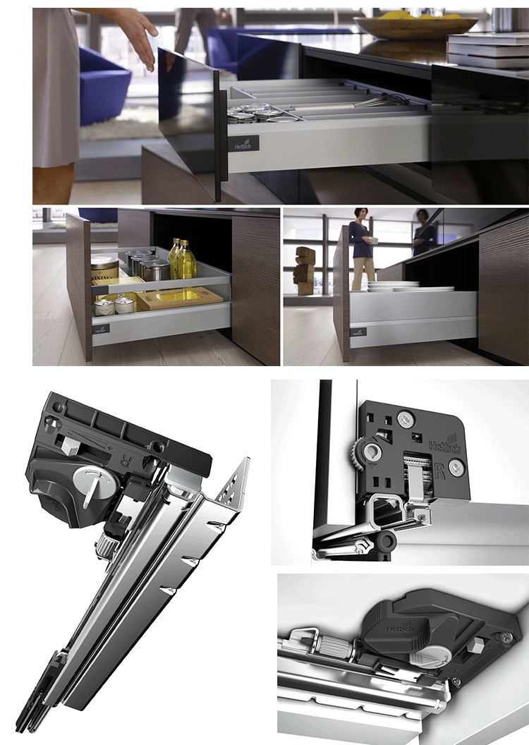 德国海蒂诗 全拉阻尼缓冲托底轨隐藏式抽屉轨道导轨滑道静音滑轨
