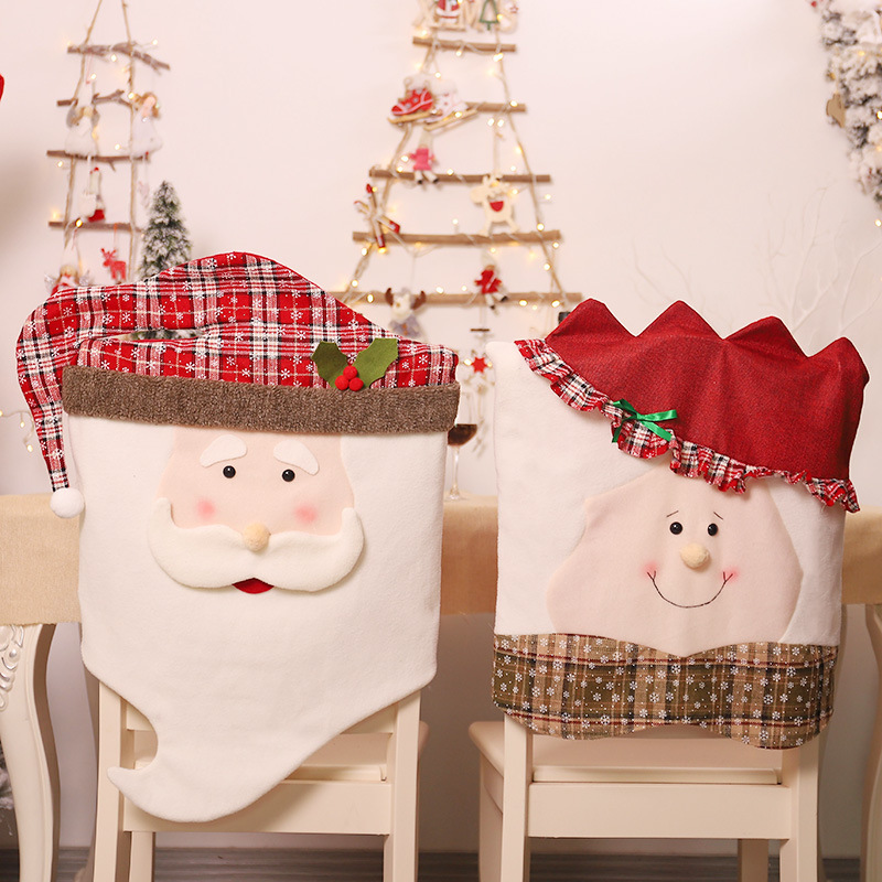 Christmas Decoration Snowflake Grid Cartoon Creative Cute Old Man and Mother-in-Law Christmas Chair Cover Table Leg Mat Decoration