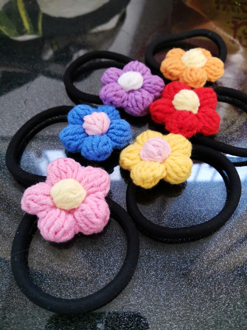 手工毛线钩针编织泫雅风可爱学生泡芙花发圈头绳成人小清新皮筋