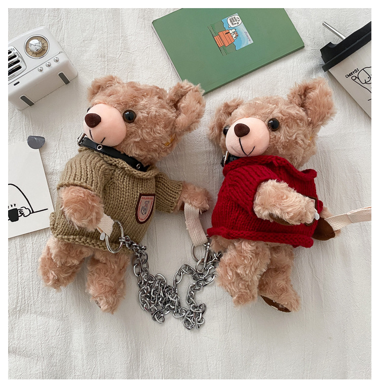 蹦迪小熊斜挎包创意泰迪熊链条毛绒包包韩版单肩斜跨小包厂家直销