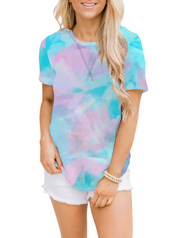 2020独立站亚马逊新款欧美女装渐变色爆款印花短袖背心t恤上衣女