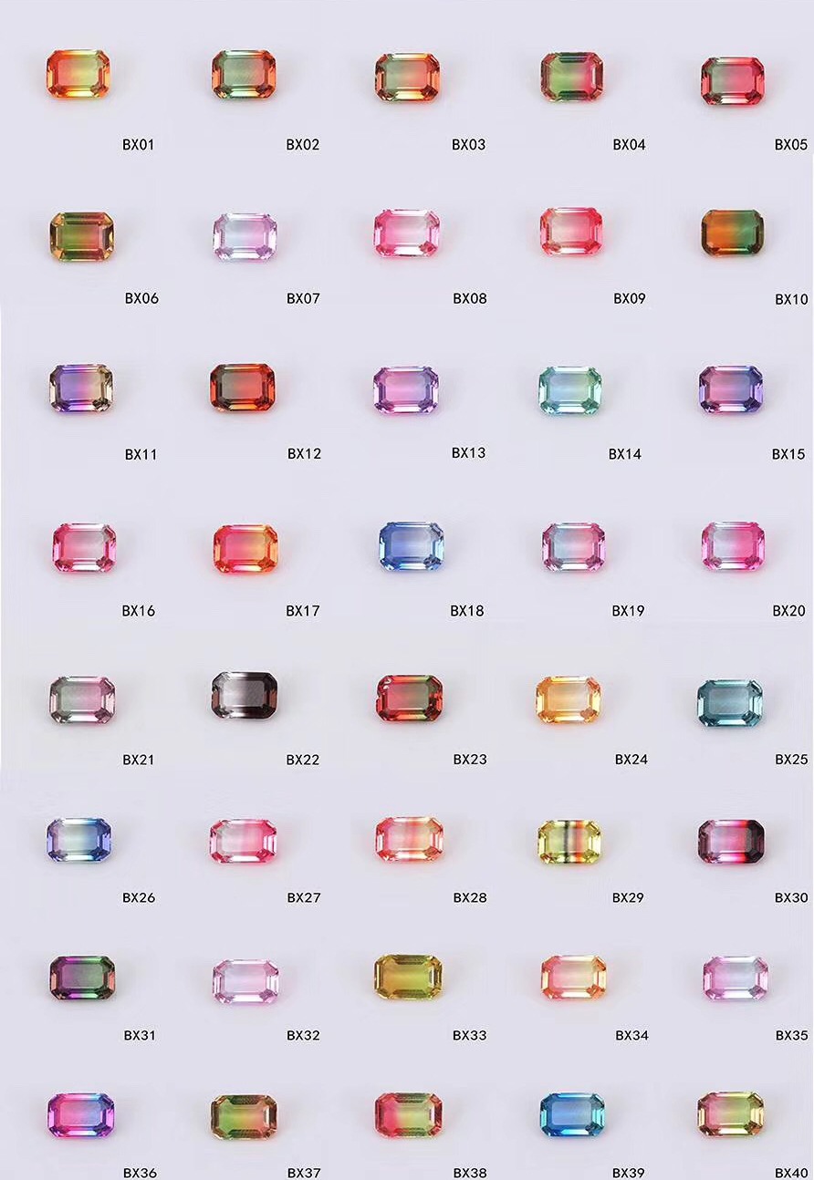 简捷珠宝 仿巴西天然碧玺 人造绿渐变粉红色宝石 首饰镶嵌裸钻