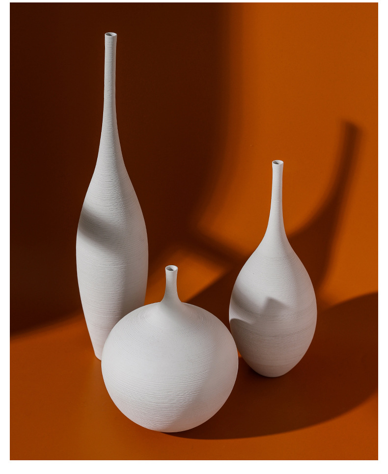 贝汉美陶瓷花瓶黑白简约创意设计手工艺术装饰客厅样板房花瓶摆件