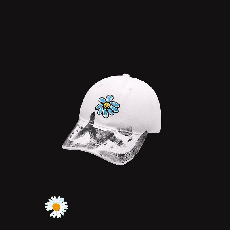 韩国gd权志龙雏菊花朵帽檐涂鸦潮男棒球帽百搭情侣鸭舌帽子遮阳帽