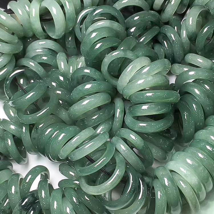 天然缅甸翡翠油青指环冰糯油青扳指玉男女戒指子珠宝玉器生日礼物