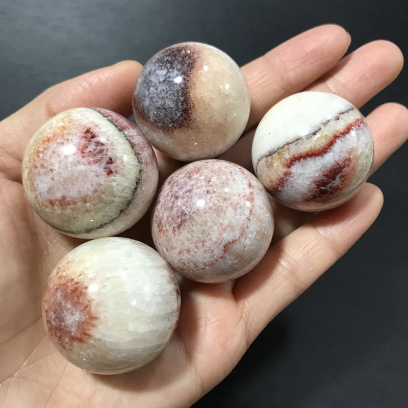天然水晶球红纹石小球红纹石原石打磨小球摆件花纹绚丽水晶球
