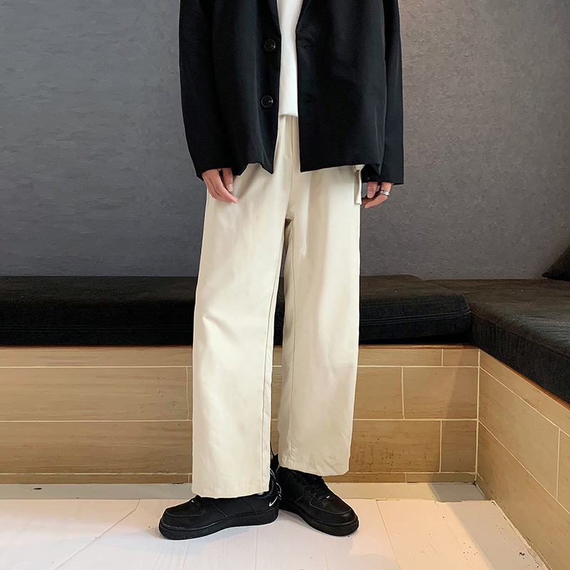 Straight Cropped Overalls Men's Korean Style Autumn and Winter Hong Kong Style Trendy Brand Ins Korean Style Student Trendy All-Match Wide Leg Pants