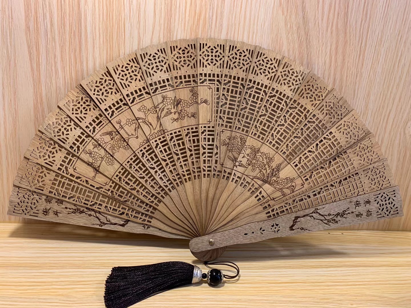 木扇子折扇镂空木质雕花金丝楠木中国风夏季折叠装饰工艺品摆件