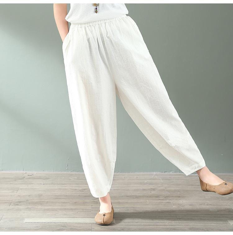文艺复古大码高腰白色灯笼裤宽松休闲九分黑色阔腿哈伦裤女夏