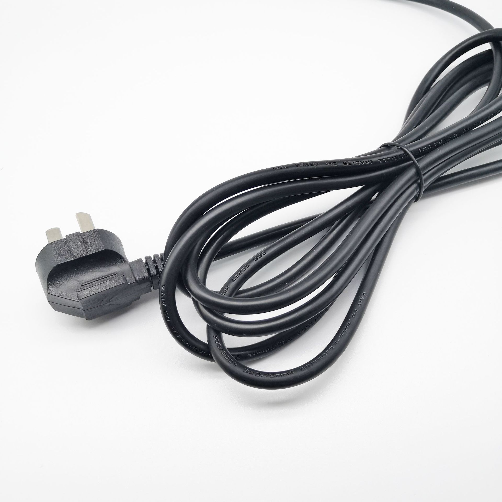 欧规电源线插头 黑色电器连接线 3*0.75平方纯铜三芯烟斗插