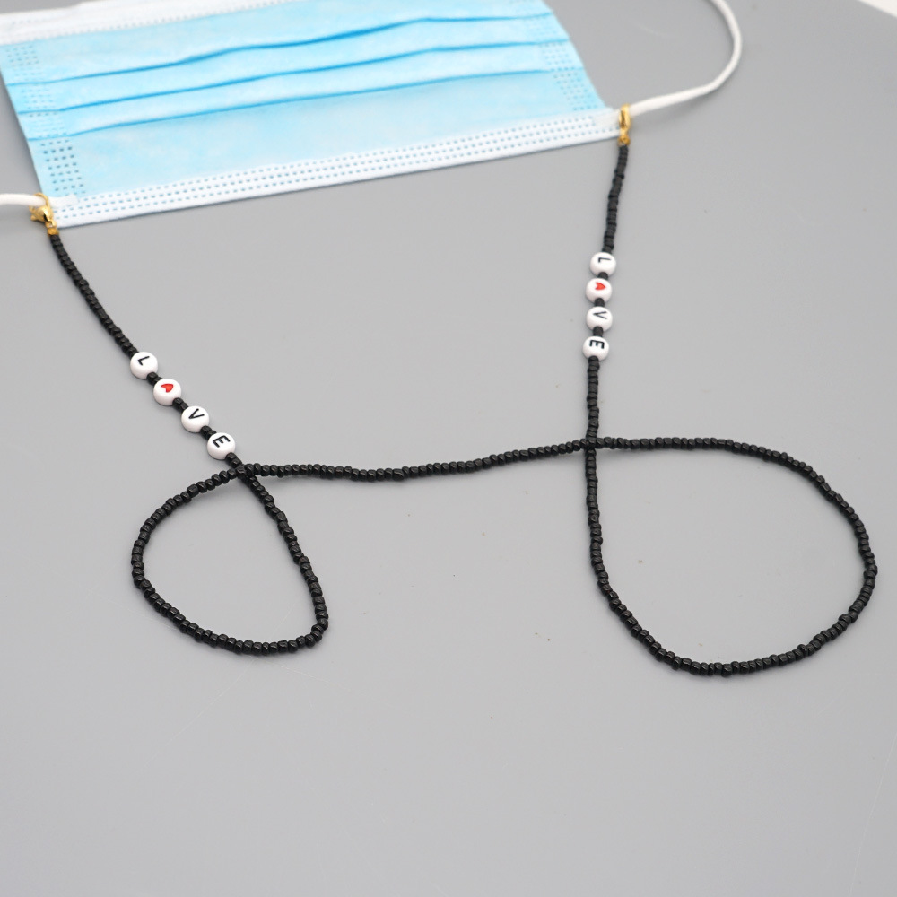 现货小众设计love黑色珠口罩挂链 防丢眼镜链 串珠饰品叠戴小手链