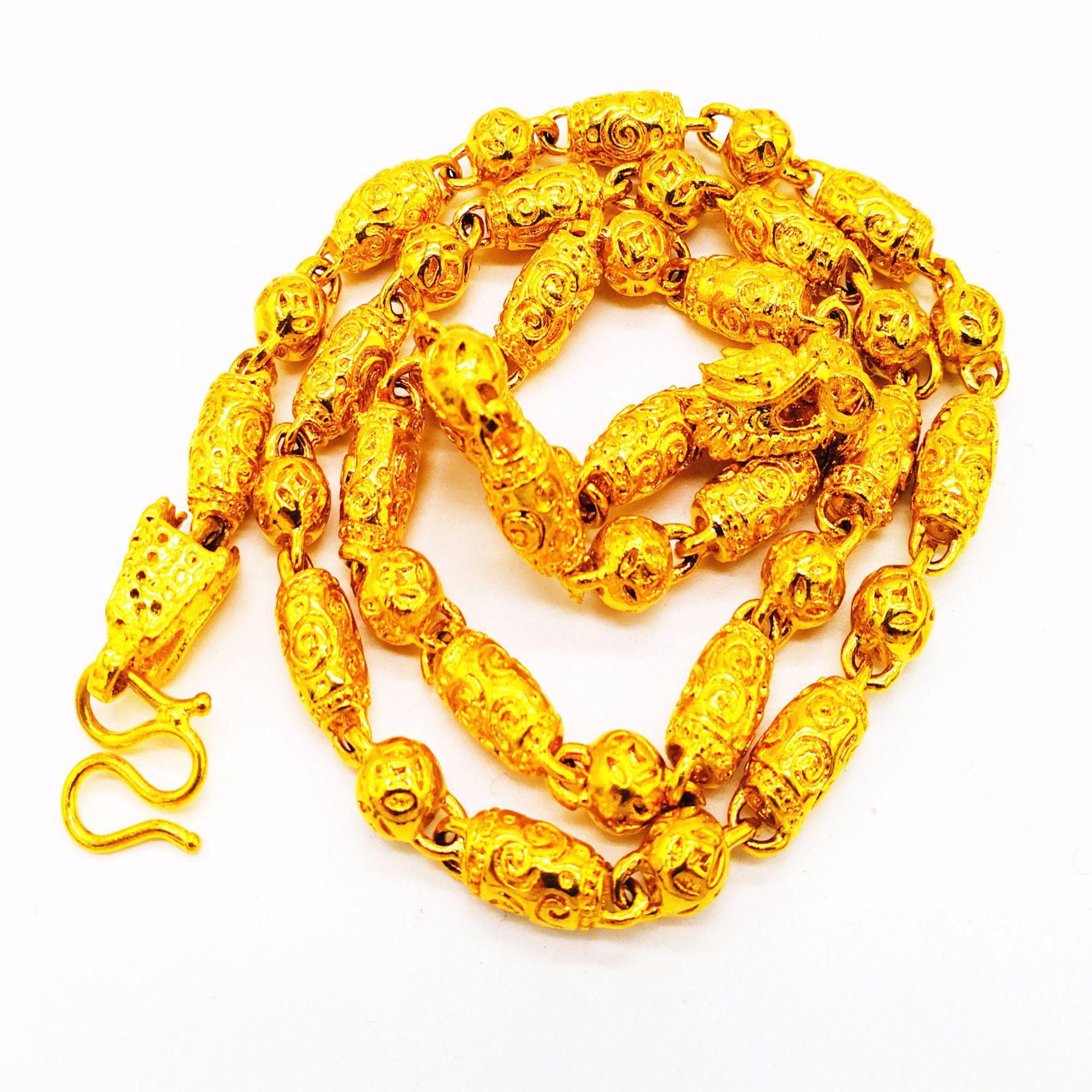黄铜镀金龙头项链 男士越南沙金实心龙链欧币仿真金圆珠 金钱珠链