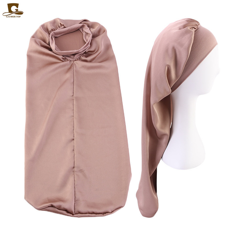 跨境电商货源 加长仿真丝长筒帽 长发睡帽 头巾帽 silky bonneet