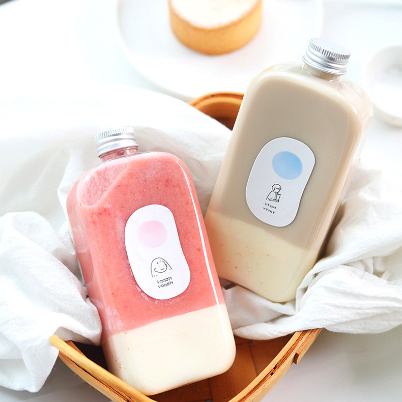 pet 350 400ml麦吉同款扁瓶奶茶瓶塑料外卖奶茶瓶饮料瓶