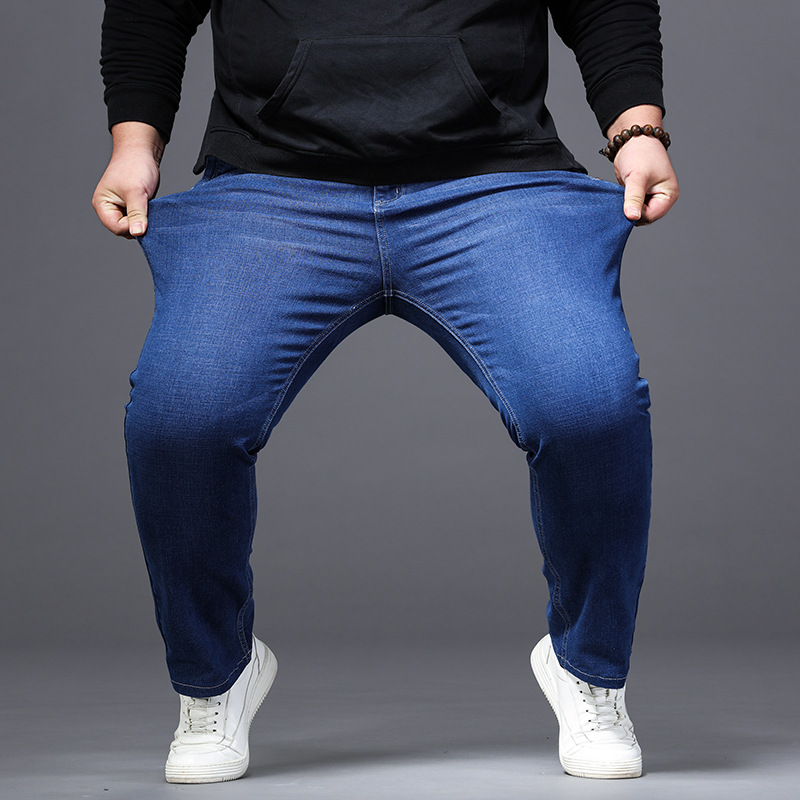 肥佬裤子冬季牛仔裤男长裤加肥加大码弹力胖子休闲牛仔裤大码男裤