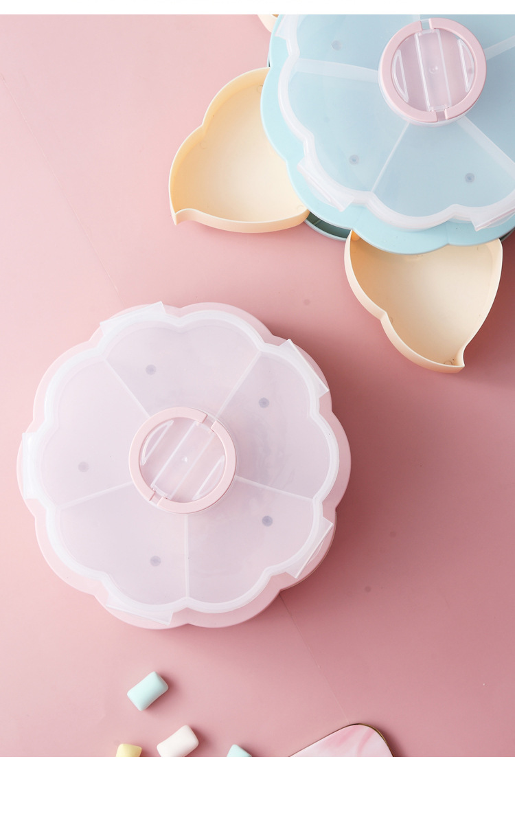 抖音跨境爆款双层旋转糖果盒 旋转果盘水果盘带密封kitchen挂手机