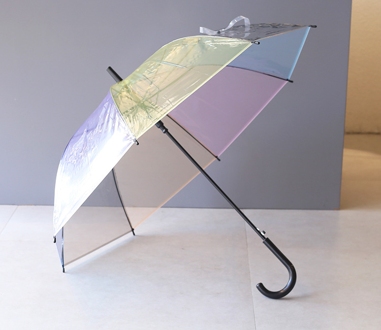 8骨加大彩虹色环保透明poe塑料伞七彩日韩系少女心半自动长柄雨伞