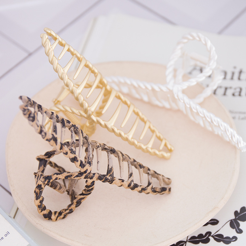 韩国合金发夹复古风豹纹抓夹金属交叉发夹大号洗澡盘发发抓女饰品