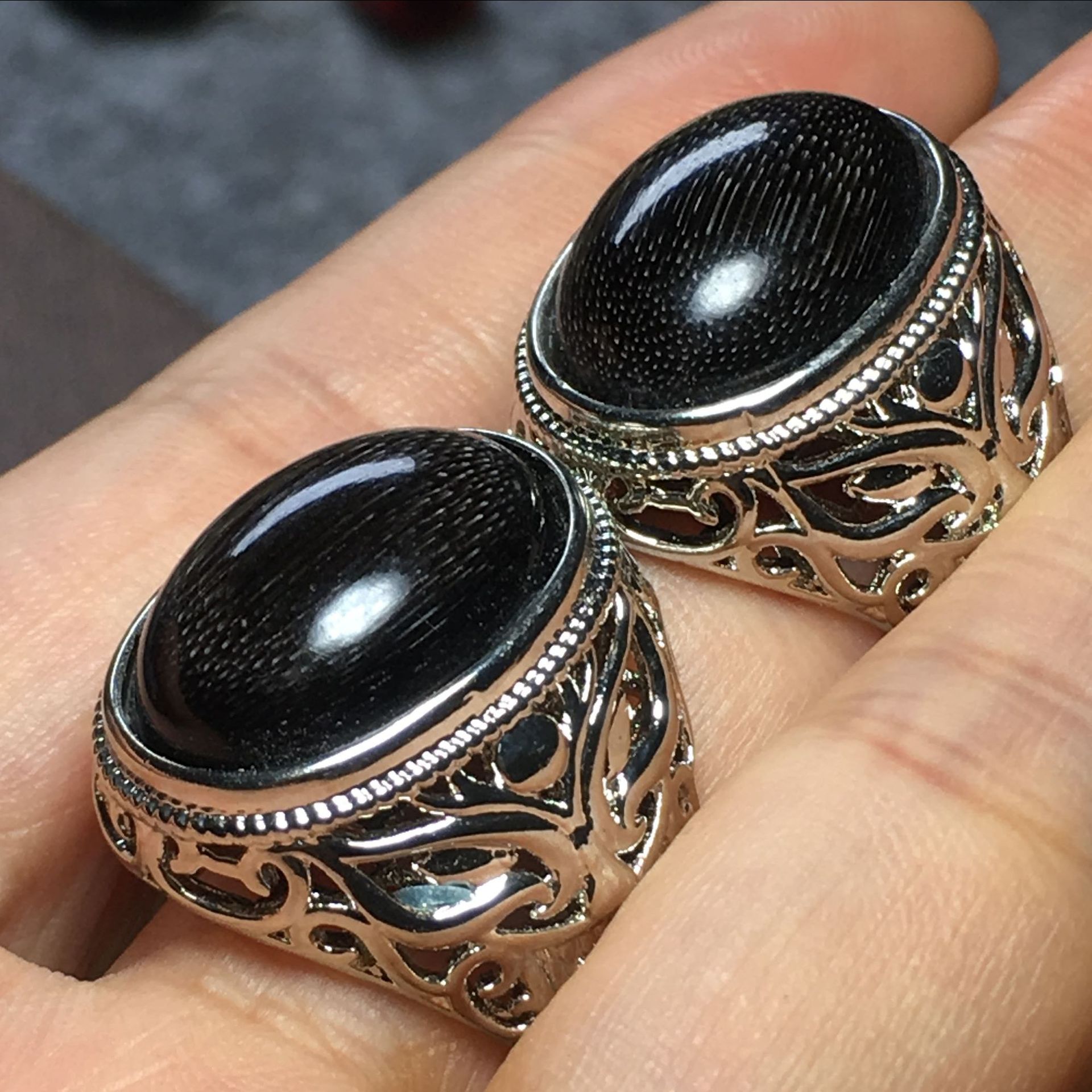 鱼籽纹 戒指 仿犀牛角 纯黑不透男款文玩骨角牙