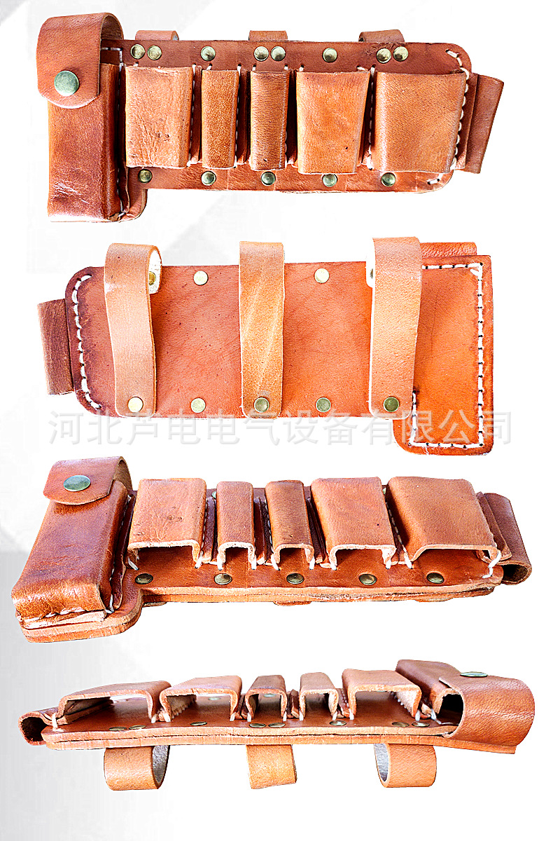 电工用皮五联头层牛皮腰带批发嵌套外挂袋钳套电工腰包长七联嵌套