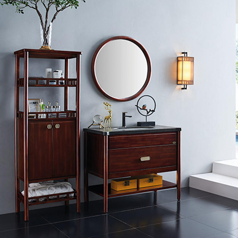 新中式浴室柜组合实木落地仿古洗脸洗手台盆柜现代新古典卫浴柜